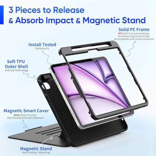 SEYMAC stock Case for iPad Air 11 inch (M2) 2024/ Air 6th Generation, Auto Sleep/Wake Case with Magnetic Multi-Angles Stand, Card Slot, Black - Image 4