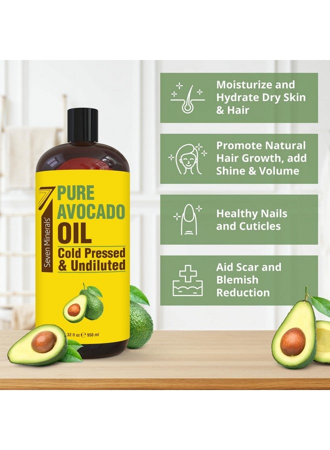 Seven Minerals NEW Cold Pressed Avocado Oil For Hair, Skin, & Face - Big 32oz - Premium Grade & Hexane Free, 100% Pure, GMO Free, & Non-Greasy Carrier Oil for Natural Hair and Skincare - Great with Essential Oils - Image 4