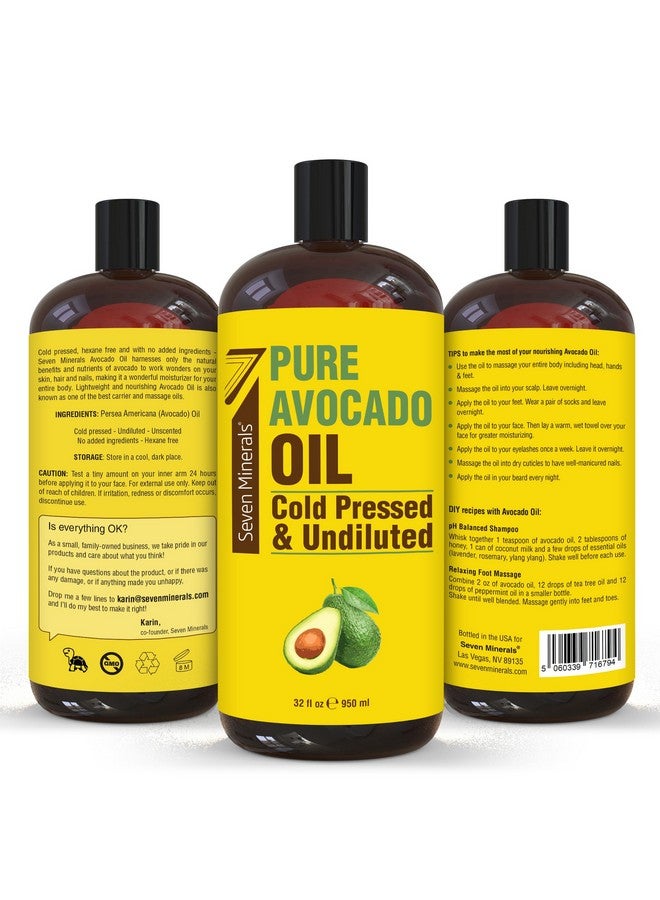 Seven Minerals NEW Cold Pressed Avocado Oil For Hair, Skin, & Face - Big 32oz - Premium Grade & Hexane Free, 100% Pure, GMO Free, & Non-Greasy Carrier Oil for Natural Hair and Skincare - Great with Essential Oils - Image 5