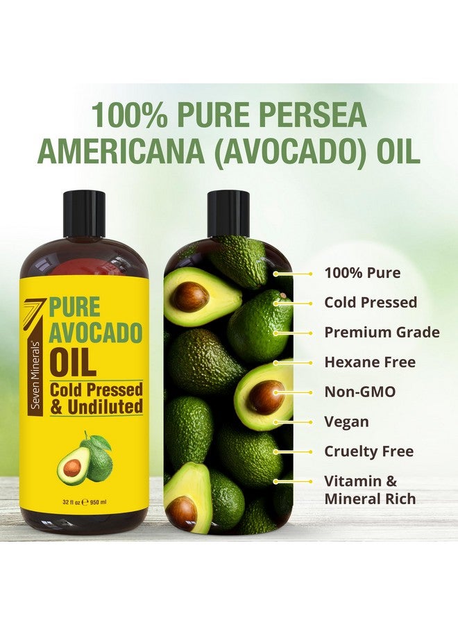 Seven Minerals NEW Cold Pressed Avocado Oil For Hair, Skin, & Face - Big 32oz - Premium Grade & Hexane Free, 100% Pure, GMO Free, & Non-Greasy Carrier Oil for Natural Hair and Skincare - Great with Essential Oils - Image 2