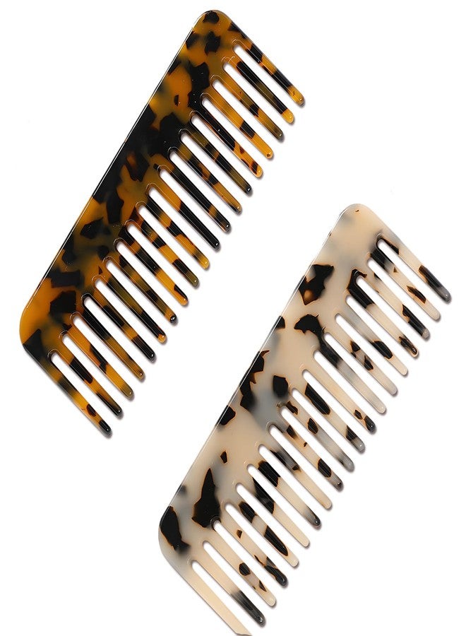 Jaasuee 2 Pack Wide Tooth Comb for Wet and Dry Hair, Cellulose Acetate Large Wide Tooth Combs Suitable for Women with Thick Curly Wavy Hair - Image 1
