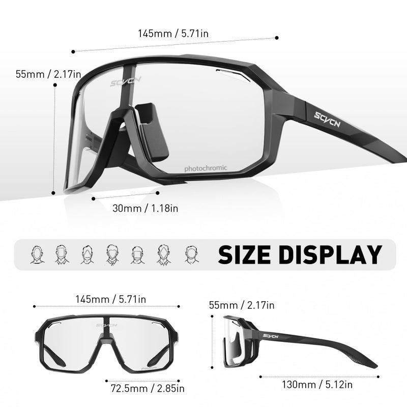 SCVCN Photochromic Cycling Glasses Sports Sunglasses Clear Men Women Bicycle MTB UV400 Protection Running Mountain Bike Baseball Biking Goggles Riding BMX Golf Driving Softball Black 501 - Image 3