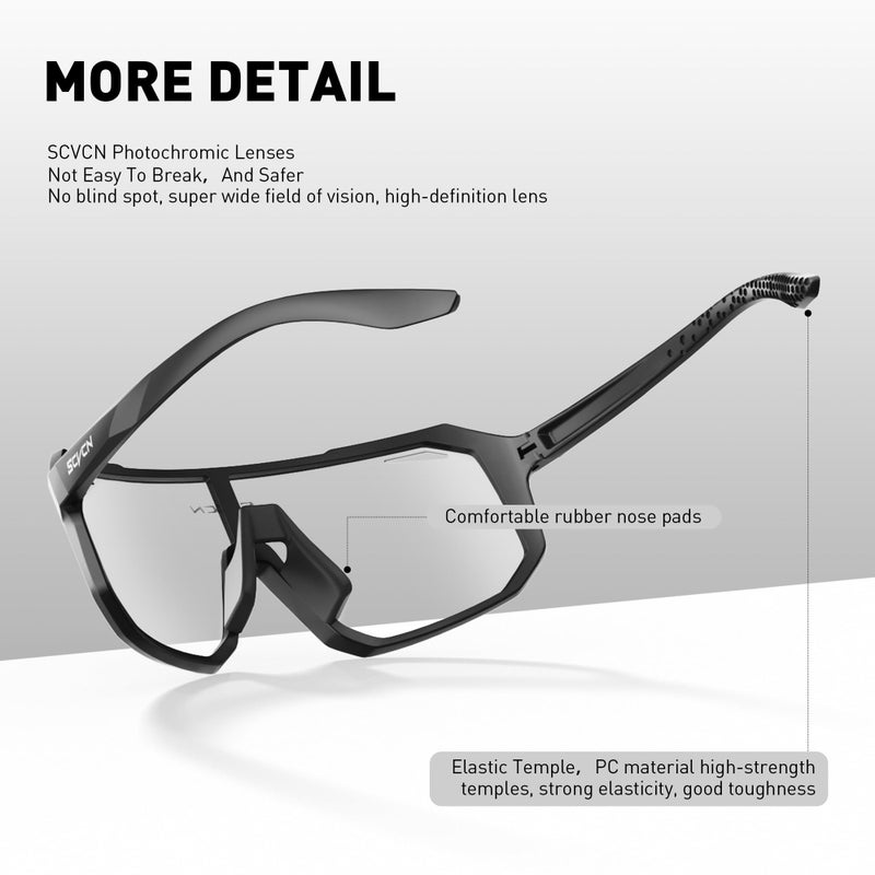 SCVCN Photochromic Cycling Glasses Sports Sunglasses Clear Men Women Bicycle MTB UV400 Protection Running Mountain Bike Baseball Biking Goggles Riding BMX Golf Driving Softball Black 501 - Image 4