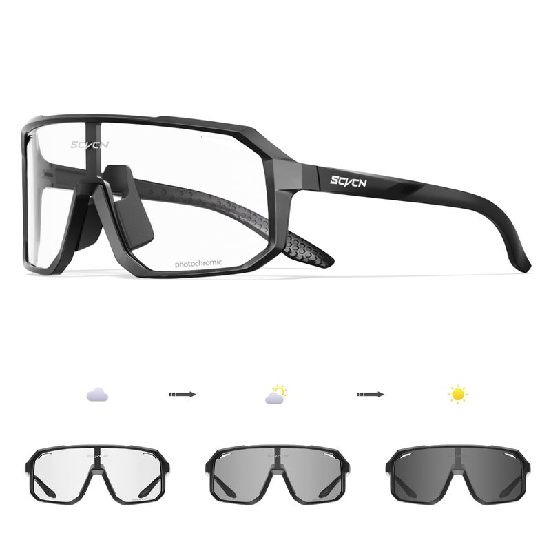 SCVCN Photochromic Cycling Glasses Sports Sunglasses Clear Men Women Bicycle MTB UV400 Protection Running Mountain Bike Baseball Biking Goggles Riding BMX Golf Driving Softball Black 501 - Image 1