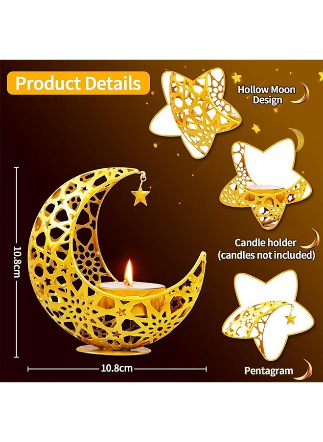 Yoawllty - Ramadan Decorations for Home,Ramadan Candle Holders Metal Tea Light Candle Holders for Eid Mubarak Table Decor - Gold - Image 1
