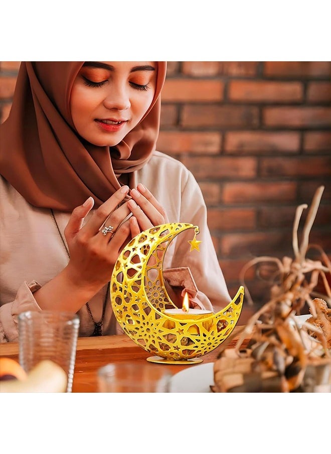 Yoawllty - Ramadan Decorations for Home,Ramadan Candle Holders Metal Tea Light Candle Holders for Eid Mubarak Table Decor - Gold - Image 1