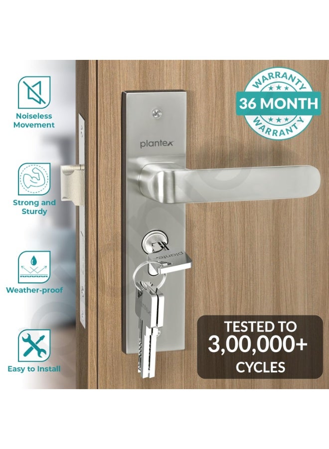 Plantex Heavy-Duty Door Lock Set - Main Door Lock Handle Set/ 6-Lever Lock Mechanism with 3 Years of Warranty/Mortise Lock with 3 Keys, Brass Lockbody & Cylinder(8110 - Matt) - Image 2