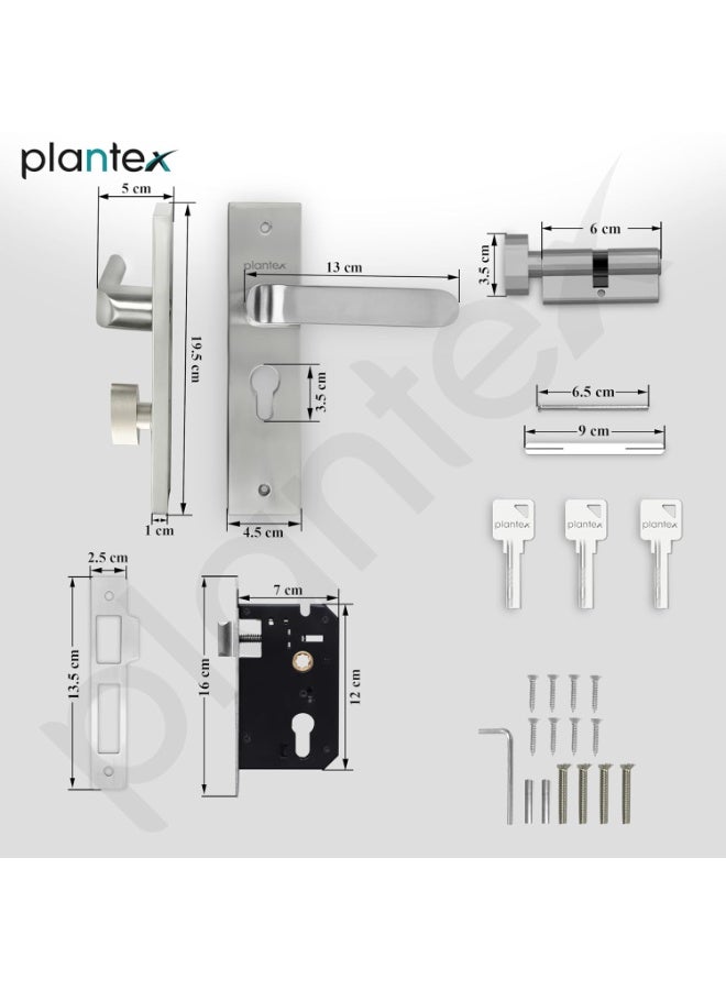 Plantex Heavy-Duty Door Lock Set - Main Door Lock Handle Set/ 6-Lever Lock Mechanism with 3 Years of Warranty/Mortise Lock with 3 Keys, Brass Lockbody & Cylinder(8110 - Matt) - Image 4