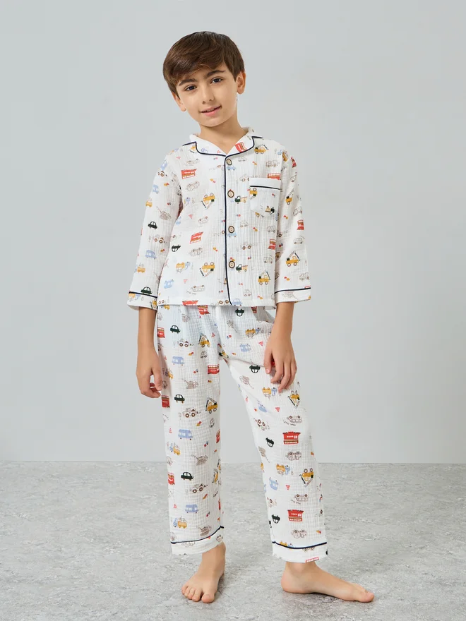 ستايلي Styli Boys Truck Print Shirt and Pyjama Set