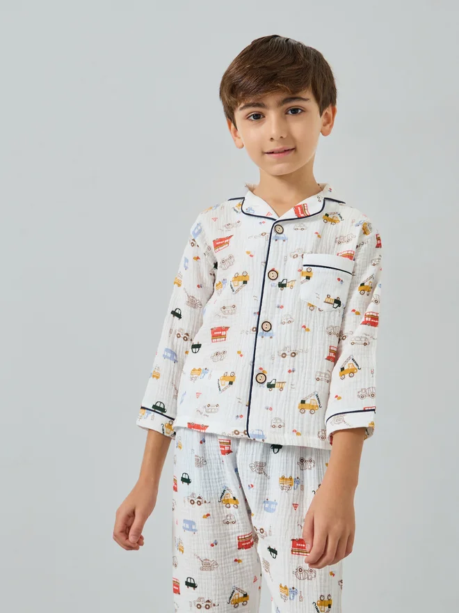 ستايلي Styli Boys Truck Print Shirt and Pyjama Set