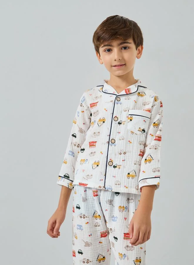 Styli Styli Boys Truck Print Shirt and Pyjama Set