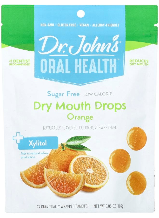 Dr. John's Healthy Sweets - Oral Health™ Dry Mouth Drops + Xylitol Orange Sugar Free 24 Individually Wrapped Candies. 3.85 oz (109 g) - Image 1