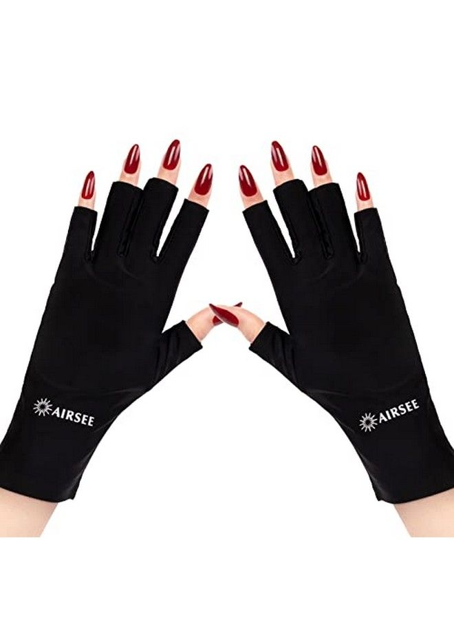 AIRSEE Anti Uv Gloves For Nail Lamp Upf50+ Uv Protection Gloves For Manicures Nail Art Fingerless Gloves For Women (Black)  - Image 1