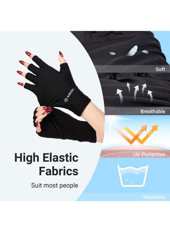 AIRSEE Anti Uv Gloves For Nail Lamp Upf50+ Uv Protection Gloves For Manicures Nail Art Fingerless Gloves For Women (Black)  - Image 5