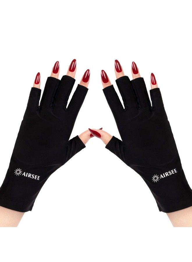AIRSEE Anti Uv Gloves For Nail Lamp Upf50+ Uv Protection Gloves For Manicures Nail Art Fingerless Gloves For Women (Black)  - Image 2