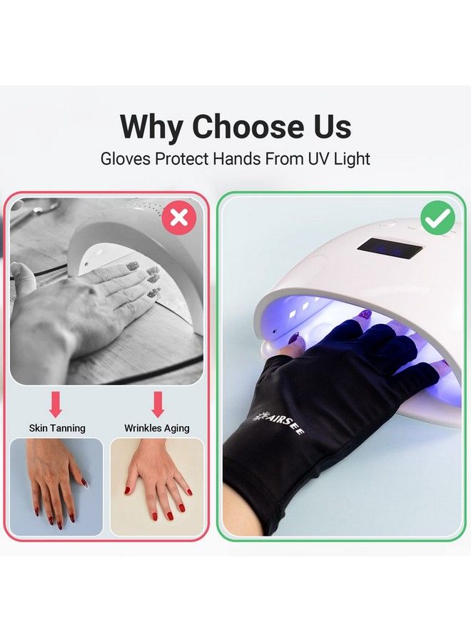AIRSEE Anti Uv Gloves For Nail Lamp Upf50+ Uv Protection Gloves For Manicures Nail Art Fingerless Gloves For Women (Black)  - Image 4