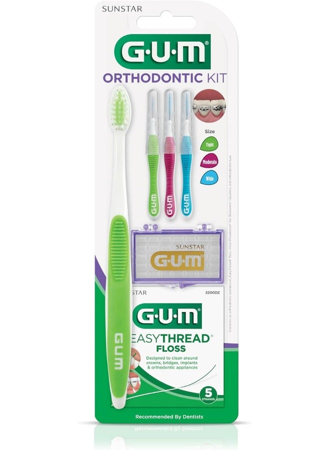 GUM Orthodontic Kit – Features Orthodontic Toothbrush, 3 Proxabrush Sizes and Shred-Resistant EasyThread Floss, and Mint Ortho Wax - Image 5