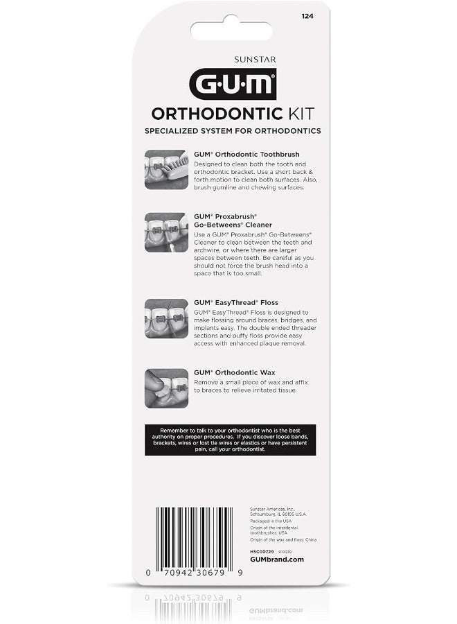 GUM Orthodontic Kit – Features Orthodontic Toothbrush, 3 Proxabrush Sizes and Shred-Resistant EasyThread Floss, and Mint Ortho Wax - Image 2