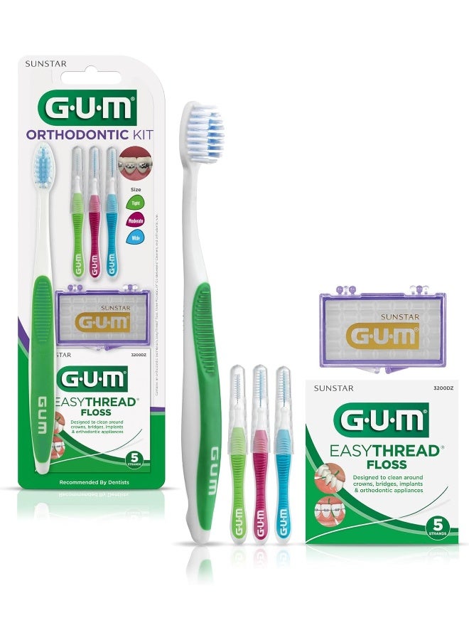 GUM Orthodontic Kit – Features Orthodontic Toothbrush, 3 Proxabrush Sizes and Shred-Resistant EasyThread Floss, and Mint Ortho Wax - Image 1