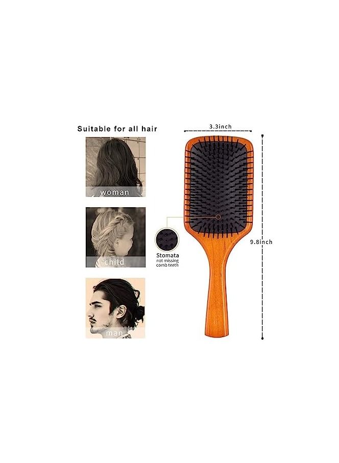 Wooden Paddle Hair Brush With Nylon Bristles for Men Women Large Wood Paddle Hair Brush for Detangling