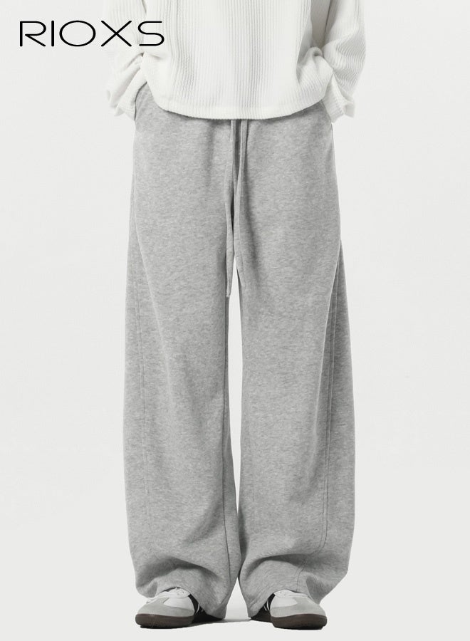 RIOXS Men's Baggy Sweatpants, Wide Leg Elastic Drawstring Waist Athletic Sweatpants with Pockets, Loose Fit Lounge Track Pants, Spring Fall Soft Breathable Sports Pants, Trendy Workout Open Bottom Joggers, for Hiking, Runnig, Yoga, Biking, Daily Wear, Gray - Image 5