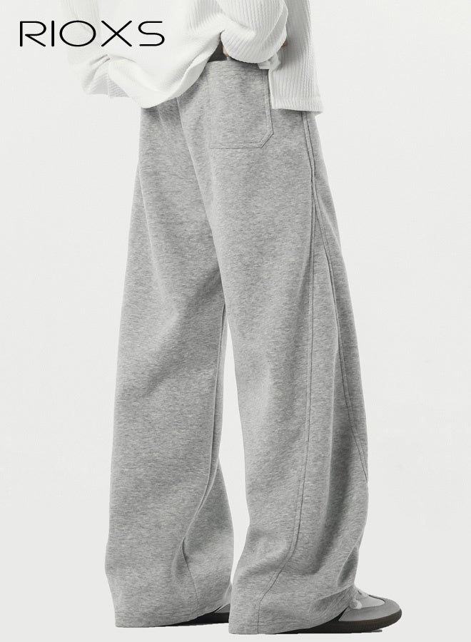 RIOXS Men's Baggy Sweatpants, Wide Leg Elastic Drawstring Waist Athletic Sweatpants with Pockets, Loose Fit Lounge Track Pants, Spring Fall Soft Breathable Sports Pants, Trendy Workout Open Bottom Joggers, for Hiking, Runnig, Yoga, Biking, Daily Wear, Gray - Image 2