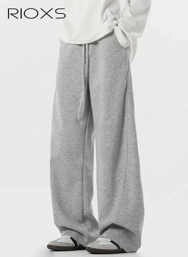 RIOXS Men's Baggy Sweatpants, Wide Leg Elastic Drawstring Waist Athletic Sweatpants with Pockets, Loose Fit Lounge Track Pants, Spring Fall Soft Breathable Sports Pants, Trendy Workout Open Bottom Joggers, for Hiking, Runnig, Yoga, Biking, Daily Wear, Gray - Image 1