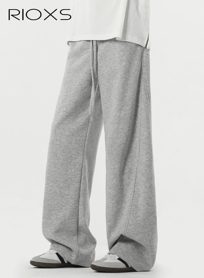 RIOXS Men's Baggy Sweatpants, Wide Leg Elastic Drawstring Waist Athletic Sweatpants with Pockets, Loose Fit Lounge Track Pants, Spring Fall Soft Breathable Sports Pants, Trendy Workout Open Bottom Joggers, for Hiking, Runnig, Yoga, Biking, Daily Wear, Gray - Image 4
