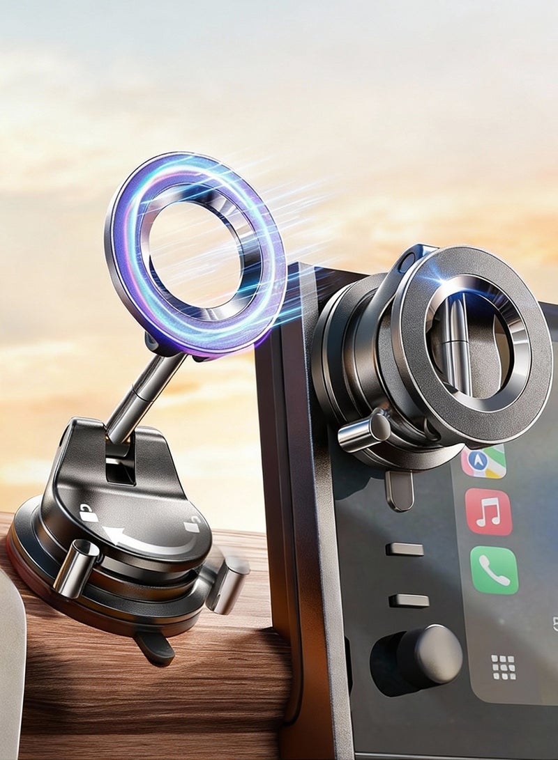 ليسن حامل هاتف للسيارة من ماج سيف، حامل هاتف قابل للدوران 360 درجة، حامل هاتف قابل للطي، مناسب للسيارة، للسفر، للنافذة/المرآة/الدش/الأسطح الملساء، مناسب لهاتف آيفون ماج سيف/جالاكسي إس 24 ألترا وجميع الهواتف الذكية - Image 1