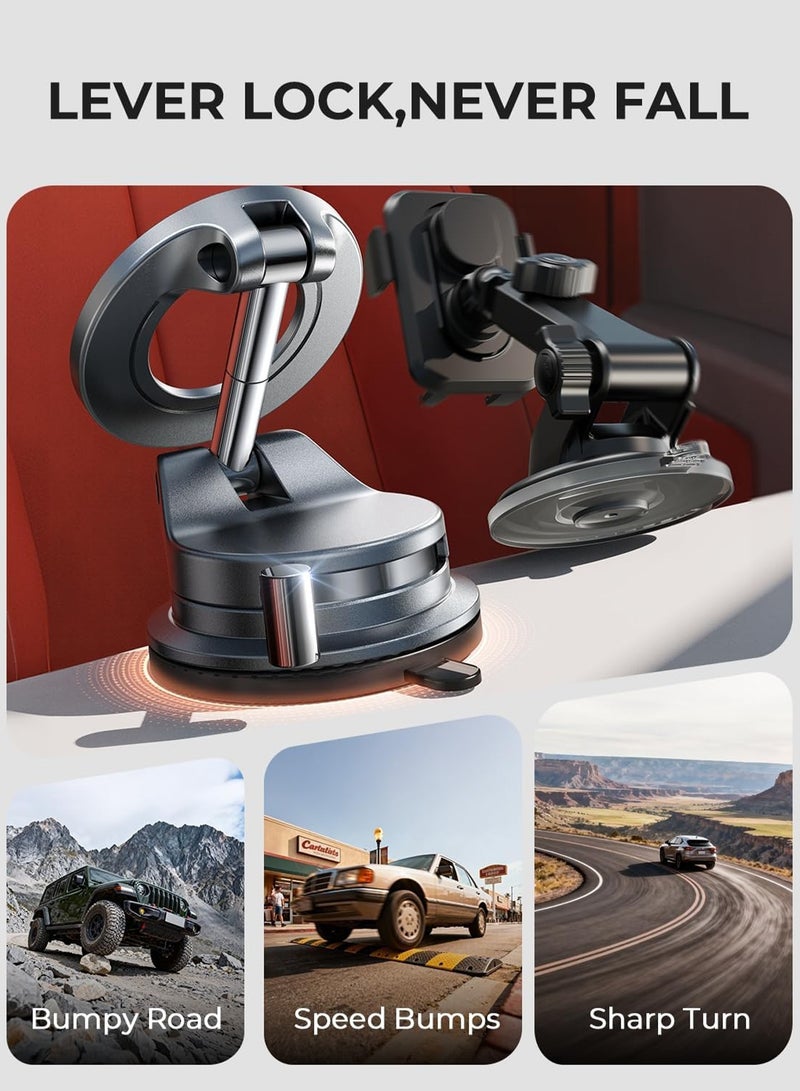 ليسن حامل هاتف للسيارة من ماج سيف، حامل هاتف قابل للدوران 360 درجة، حامل هاتف قابل للطي، مناسب للسيارة، للسفر، للنافذة/المرآة/الدش/الأسطح الملساء، مناسب لهاتف آيفون ماج سيف/جالاكسي إس 24 ألترا وجميع الهواتف الذكية - Image 5