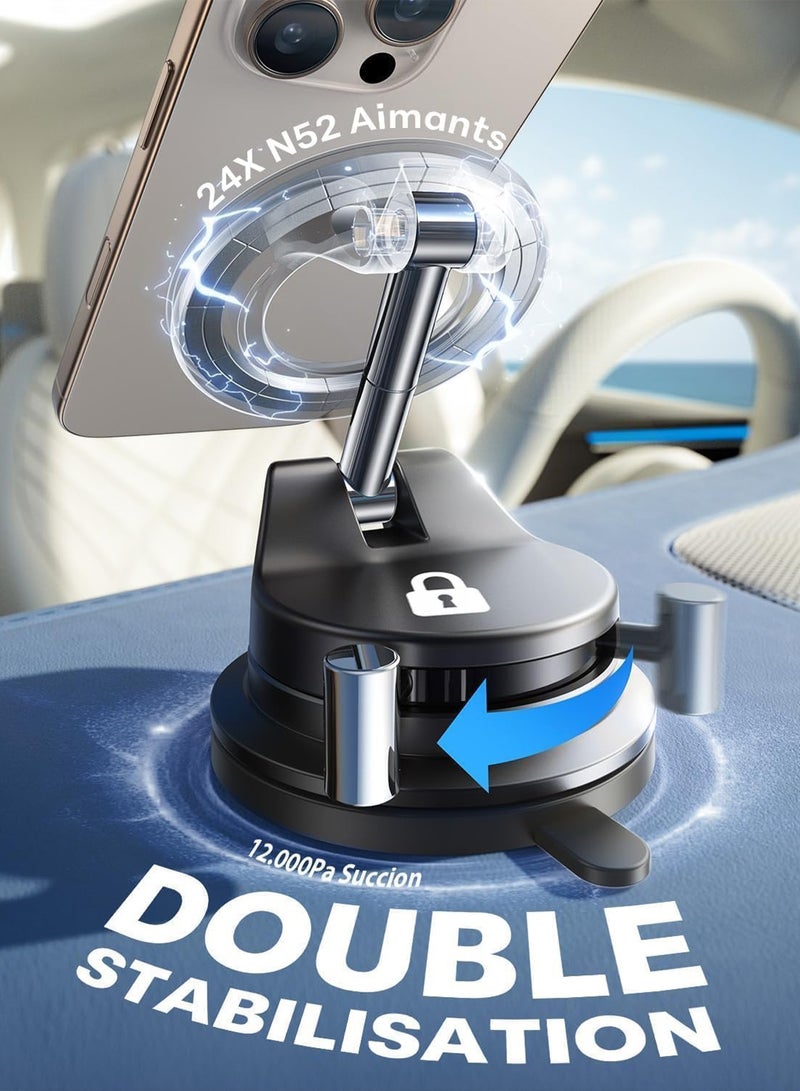 ليسن حامل هاتف للسيارة من ماج سيف، حامل هاتف قابل للدوران 360 درجة، حامل هاتف قابل للطي، مناسب للسيارة، للسفر، للنافذة/المرآة/الدش/الأسطح الملساء، مناسب لهاتف آيفون ماج سيف/جالاكسي إس 24 ألترا وجميع الهواتف الذكية - Image 3