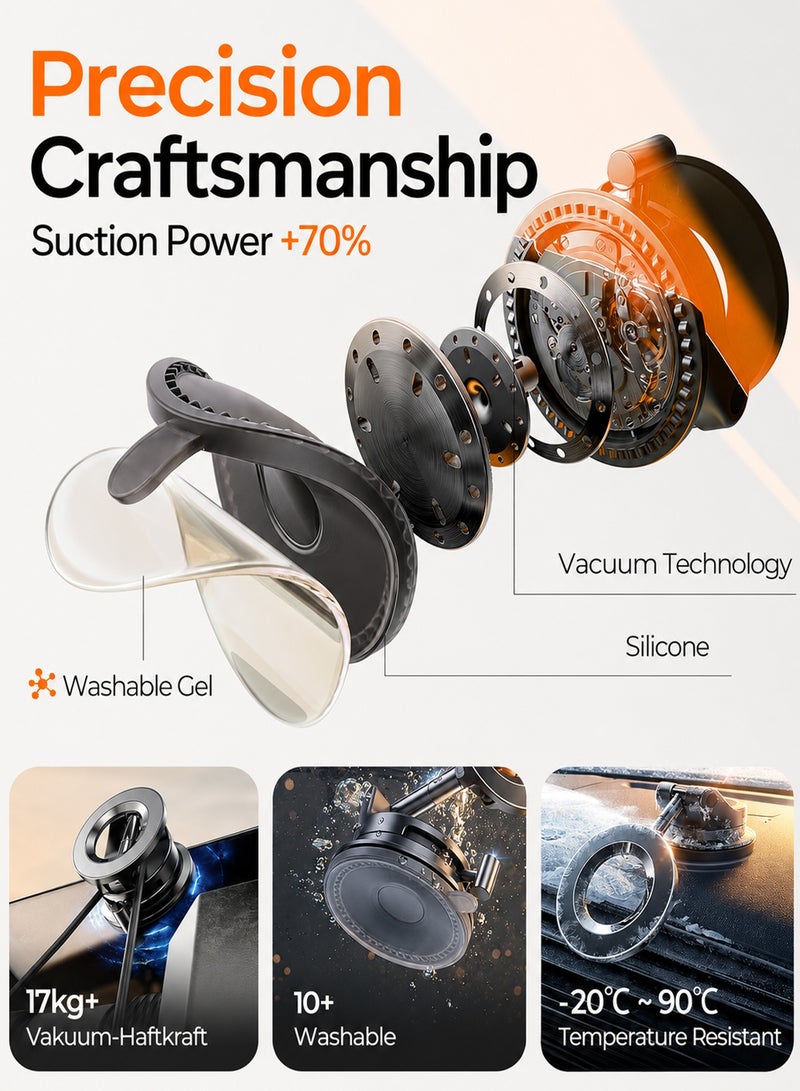 Lisen Car Phone Holder for MagSafe, Strong Magnetic Car Mobile Holder with 360° Rotatable, Car Mount with Vacuum Suction Base & Foldable Metal Arm, Magnetic Ring Included, Car Accessories Interior, Ideal for iPhone 17/16/15/Samsung Galaxy S26 Ultra, for Car/Travel/Window/Mirror/Smooth Surface, Best Gift for Men Women, Black - Image 4