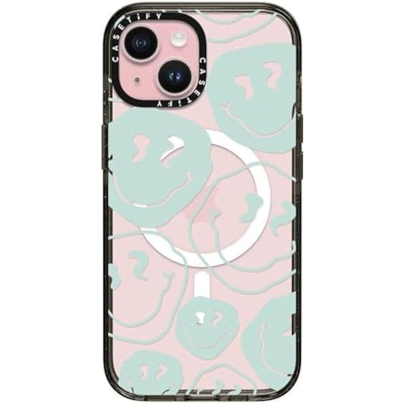 كاستيفي كاسيتي جراب امباكت لموبايل ايفون 15 【8 قدم 4X حماية من السقوط من الدرجة العسكرية/متوافق مع ماج سيف】 - اكوا سمايل شفاف - اسود شفاف - Image 1