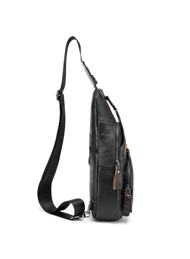 BULLCAPTAIN Men Sling Bag Water Resistant Anti Theft Leather Chest Pack Cross Body Bag Shoulder Backpack Casual Messenger Bag  - Image 4