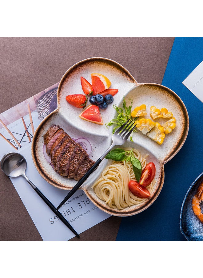 Canjiangjun General's Meal Ceramic Divided Plate Breakfast Plate Dumpling Plate Fat-reducing Tableware Three-compartment Plate Fruit Plate Ceramic Tray 8 Inches - Image 4