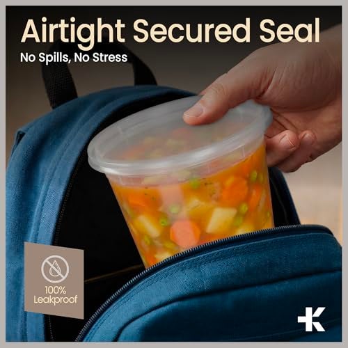 BAKKENMASTER Plastic Deli Containers with Lids 8 oz (Pack of 50) – Leak-Proof, BPA-Free Food Storage Containers for Soup, Slime & Meal Prep, Stackable, Microwave, Dishwasher Safe, Reusable Clear Plastic - Image 4