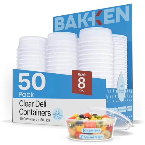 BAKKENMASTER Plastic Deli Containers with Lids 8 oz (Pack of 50) – Leak-Proof, BPA-Free Food Storage Containers for Soup, Slime & Meal Prep, Stackable, Microwave, Dishwasher Safe, Reusable Clear Plastic - Image 1