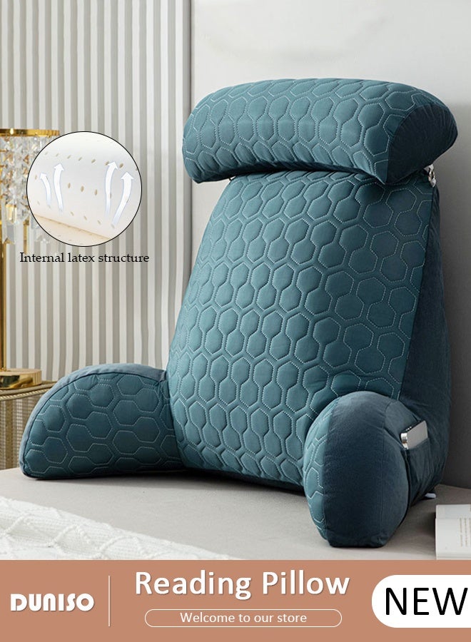 DUNISO Reading Pillow, Large Bed Rest Pillow with Detachable Neck Roll,Backrest with Arms，Pockets and Washable Cover, for Sitting in Bed or Couch-Backrest Reading Pillow Adult Back Pillows for Reading,Watching TV,Gaming,Relaxing - Image 1