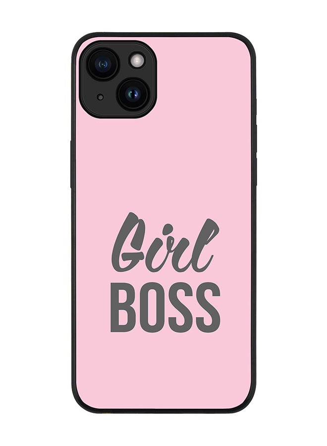 Stylizedd Cover for iPhone 15 Case Rugged Black Slim fit Soft Flexible Anti Drop TPU Gel Thin Protective Phone Cases - Girl Boss (Pink) - Image 1