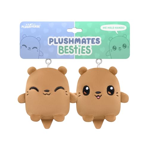 TeeTurtle Plushiverse Plushmates Besties Keychain Set Valentines Day Cute Kawaii Brown Otters Novelty ClipOn Plush With Magnetic Hands - Image 1