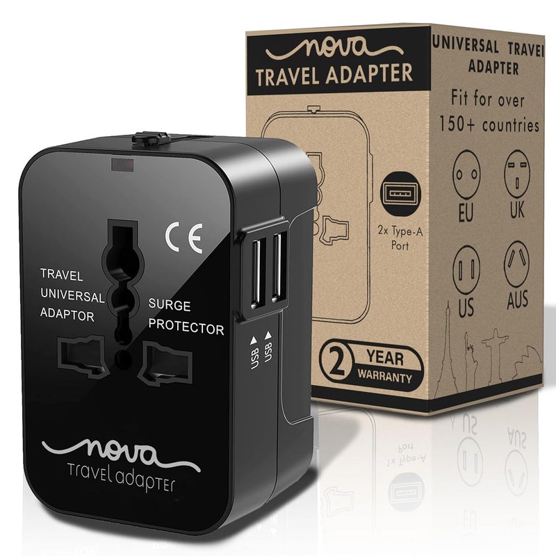 NOVA LINT REMOVER Universal Travel Adapter Universal Adapter and International Travel Adapter Perfect for Multi Country Travel Compatible in Europe Asia UK US Essential for Global Travelers with 2 High Speed USB A - Image 1