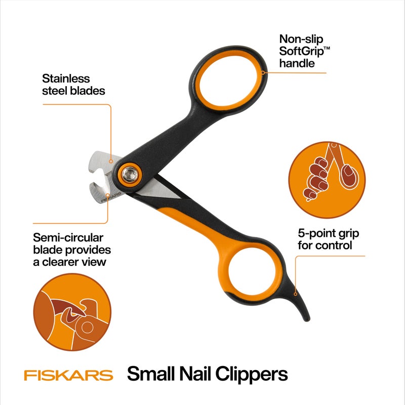 Fiskars Pet Small Pet Nail Clippers, Cat and Dog Nail Trimmers for Grooming, Pet Supplies with Precision Stainless Steel Blades & SoftGrip Handle, 4.25â€, Orange/Black - Image 2