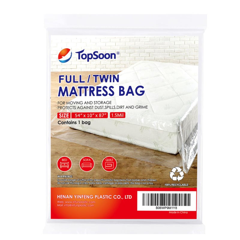 TopSoon Mattress Storage Bag Mattress Disposal Bag Full/Twin Size 54-Inch by 87-Inch Clear - Image 1