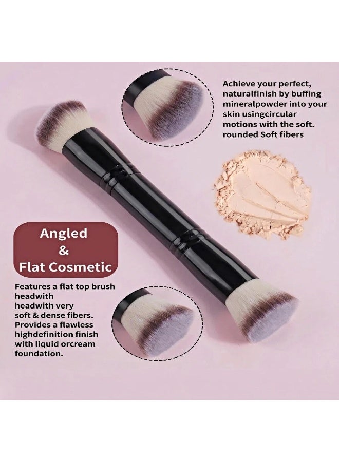 CetaMara 4 Pcs Dual-Ended Makeup Brush Set - Foundation & Concealer & Contour & Blush Brushes, Professional Fluffy Fiber Powder Brush Kit with Triangle Concealer Brush for Flawless Finish - Image 2