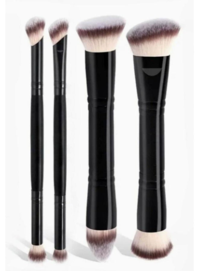 CetaMara 4 Pcs Dual-Ended Makeup Brush Set - Foundation & Concealer & Contour & Blush Brushes, Professional Fluffy Fiber Powder Brush Kit with Triangle Concealer Brush for Flawless Finish - Image 1