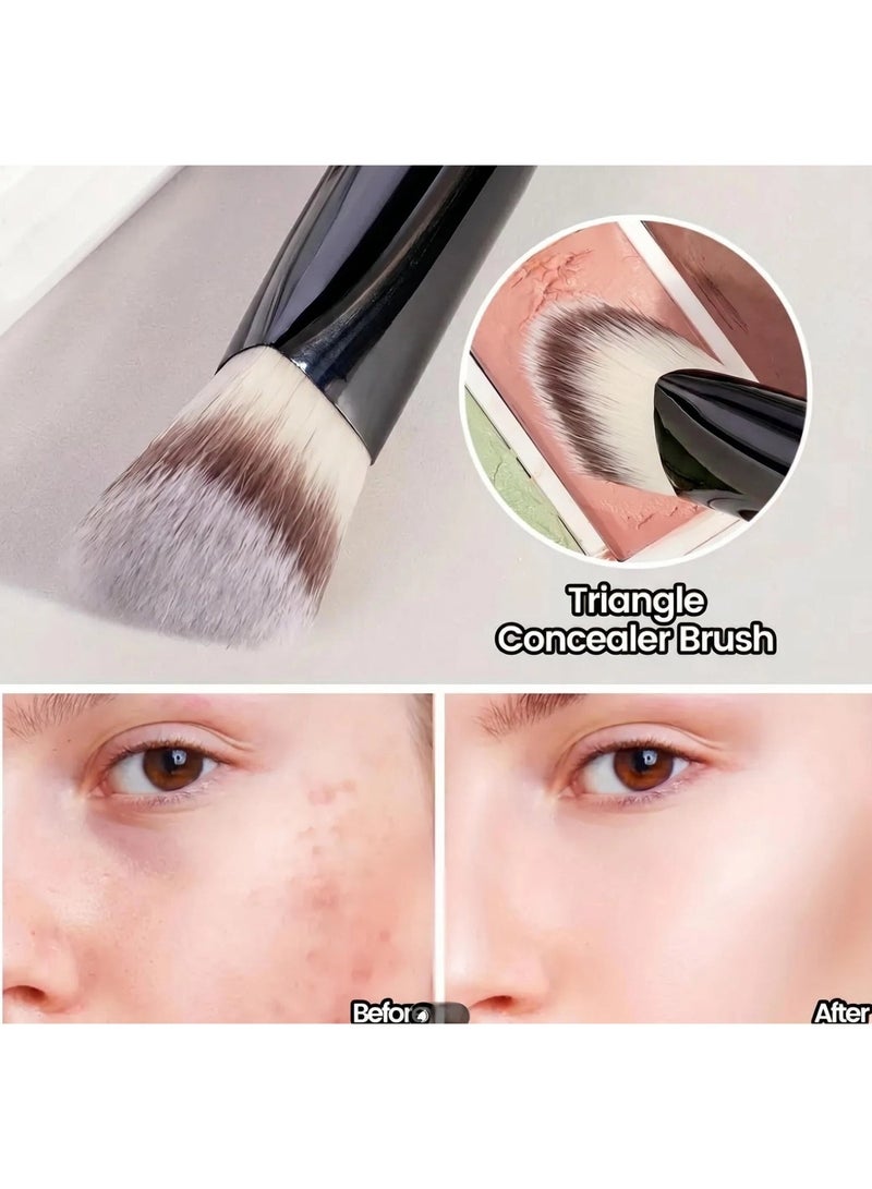 CetaMara 4 Pcs Dual-Ended Makeup Brush Set - Foundation & Concealer & Contour & Blush Brushes, Professional Fluffy Fiber Powder Brush Kit with Triangle Concealer Brush for Flawless Finish - Image 4