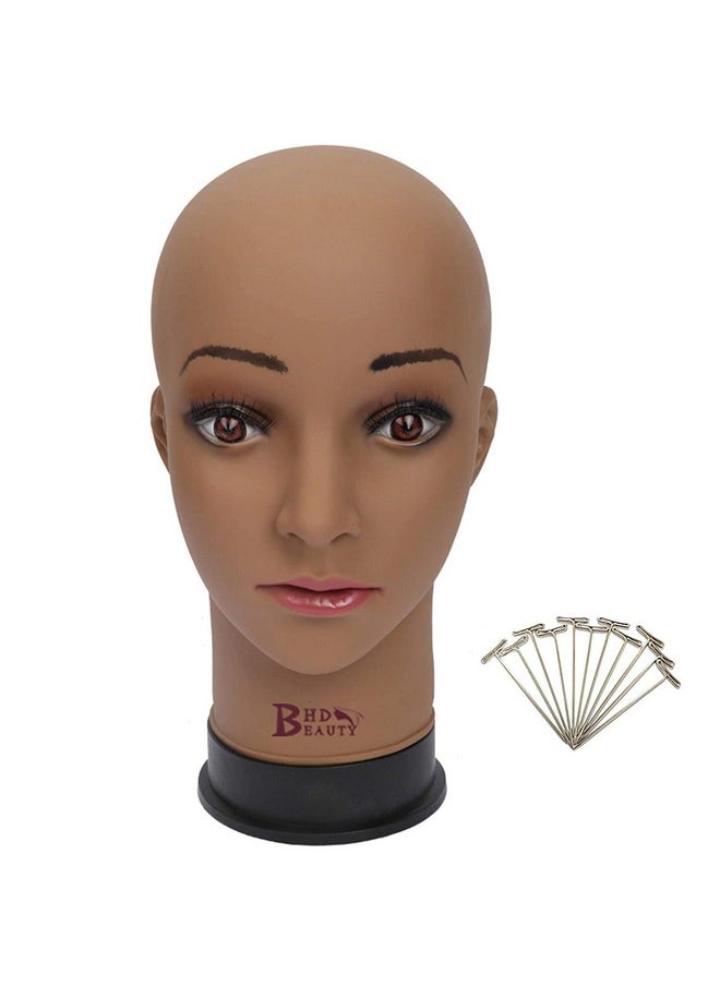 BHD BEAUTY BHD BEAUTY Bald Mannequin Head Brown Female Professional Cosmetology for Wig Making, Display wigs, eyeglasses, hairs with T pins 22''  - Image 1