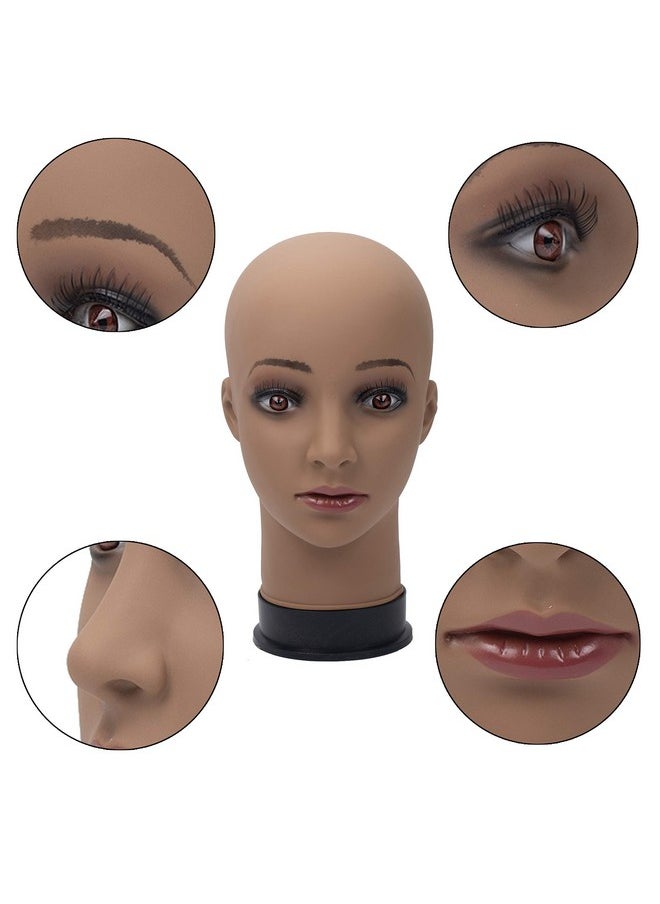 BHD BEAUTY BHD BEAUTY Bald Mannequin Head Brown Female Professional Cosmetology for Wig Making, Display wigs, eyeglasses, hairs with T pins 22''  - Image 3