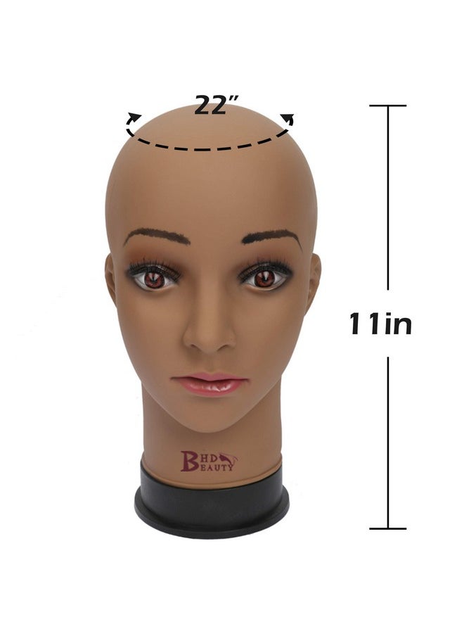 BHD BEAUTY BHD BEAUTY Bald Mannequin Head Brown Female Professional Cosmetology for Wig Making, Display wigs, eyeglasses, hairs with T pins 22''  - Image 2