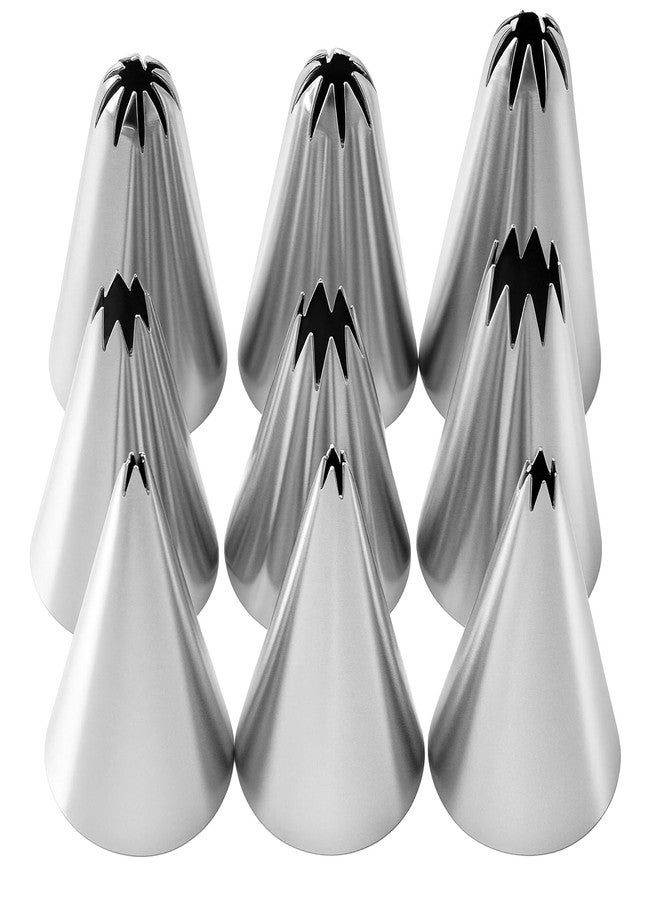 Pretwad 9-Piece Open Star Piping Tips Set - Small French Star Frosting Nozzles, Stainless Steel Icing Tips Star Pastry Tips, Frosting Nozzle Kit for Cupcakes Cakes Cookies Decorating - Image 1
